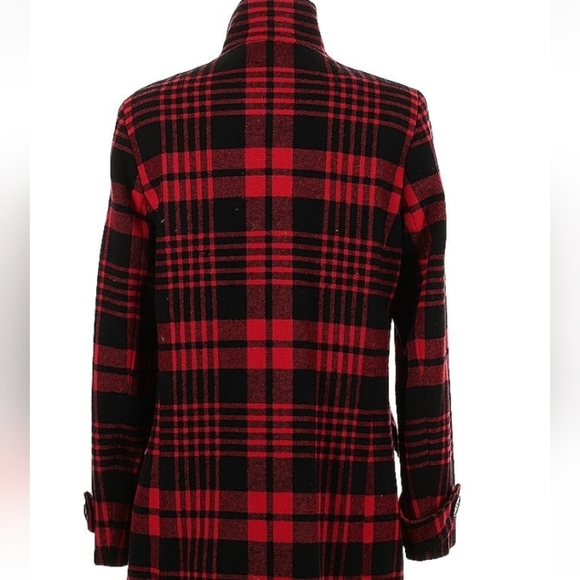 Ann Klein Tartan Coat Black and Red Classic Size PM - Picture 2 of 3